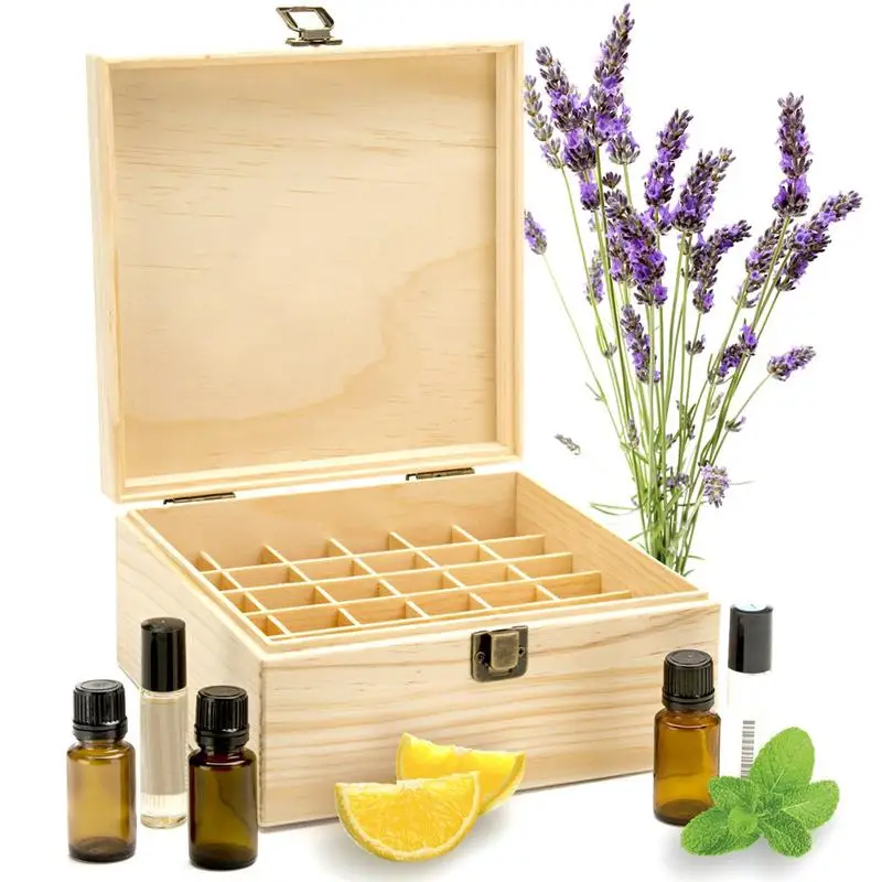 

25-Grid Wooden Essential Oil Box Holder Essential Oil Bottle Storage Case Solid Wood Gift Box Aromatherapy Bottles Storage Box