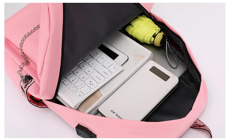 USB зарядка светящаяся цепочка нейлоновая женская сумка для книг Рюкзак Школьная Сумка Дорожная сумка модная женская Подростковая подростковая обувь для девочек