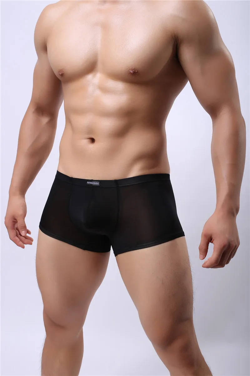 Мужские трусы боксеры Сетчатое нижнее белье сексуальные Cueca дышащие нейлоновые
