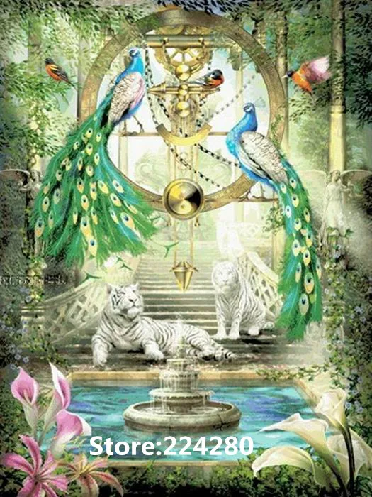 Рукоделие вышивка крестиком 14 карат без рисунка павлина сада тигра животных