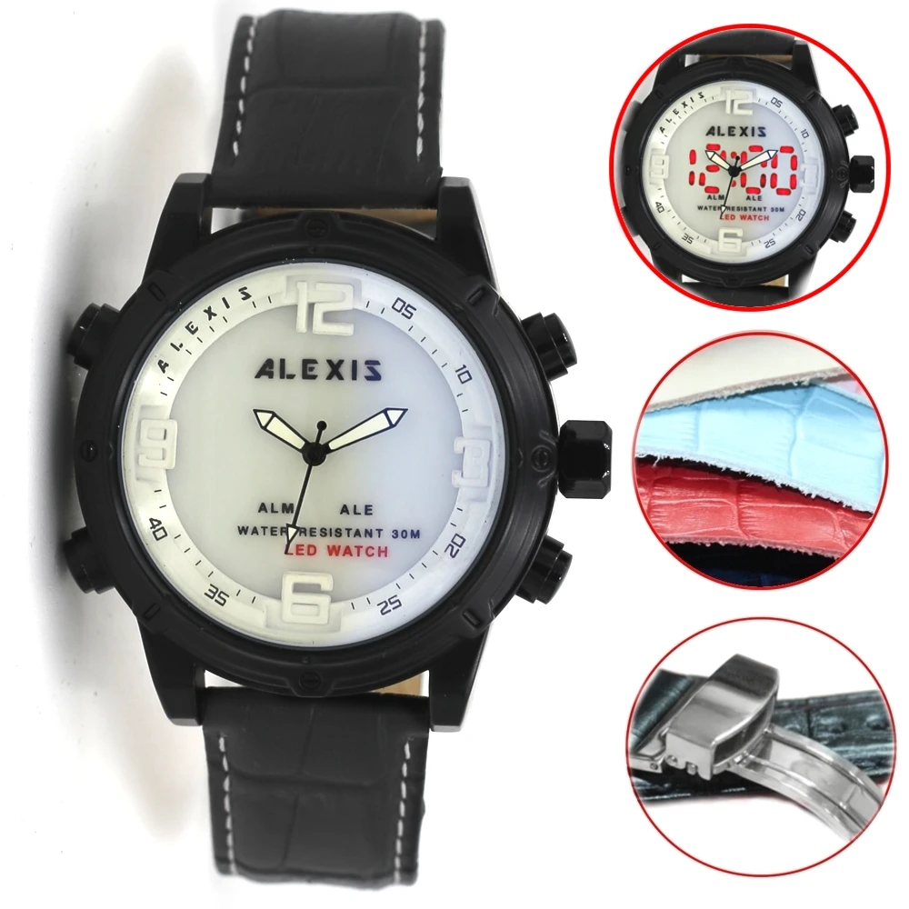 

Alexis Brand Alarm BackLight Water Resist Dual Time Analog Digital Watch Men mens watches montre homme horloge mannen