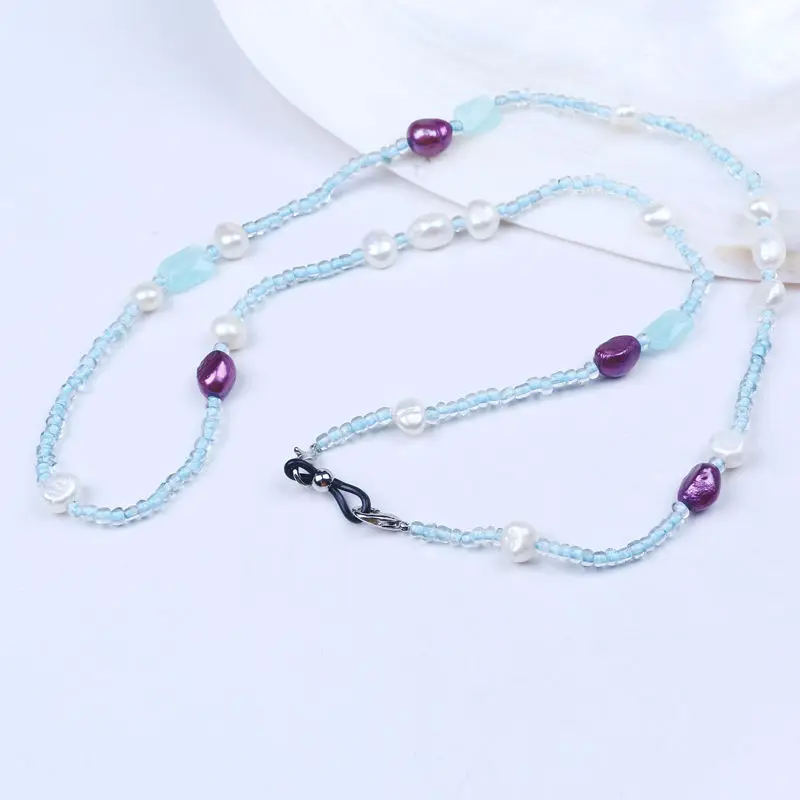 Новый стиль пресноводного жемчуга очки цепь белый и фиолетовый барочный жемчуг