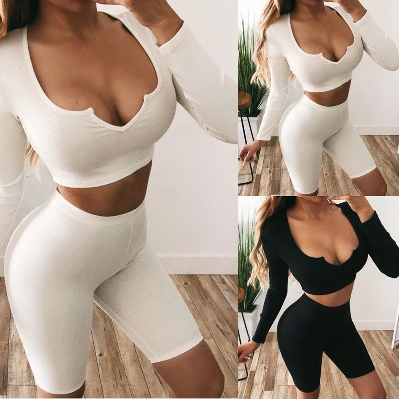 

Women 2 Piece Outfits Long Sleeve Crop Top Set