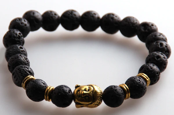 Free shipping Jewelry 8m Lava Semi Precious Stone Beads Antique Gold Buddha Bracelets For Men | Украшения и аксессуары