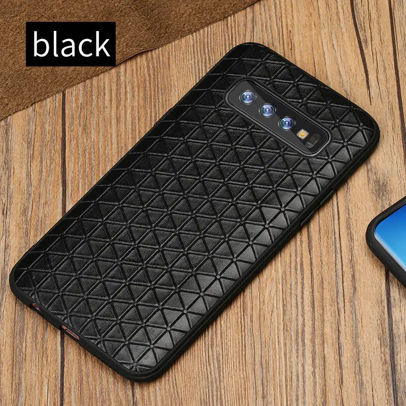 Черный Роскошный мужской деловой чехол из натуральной кожи для samsung S10, задняя крышка из натуральной кожи для Galaxy note 10 A70 A9 J7 lite ручной работы - Цвет: Черный