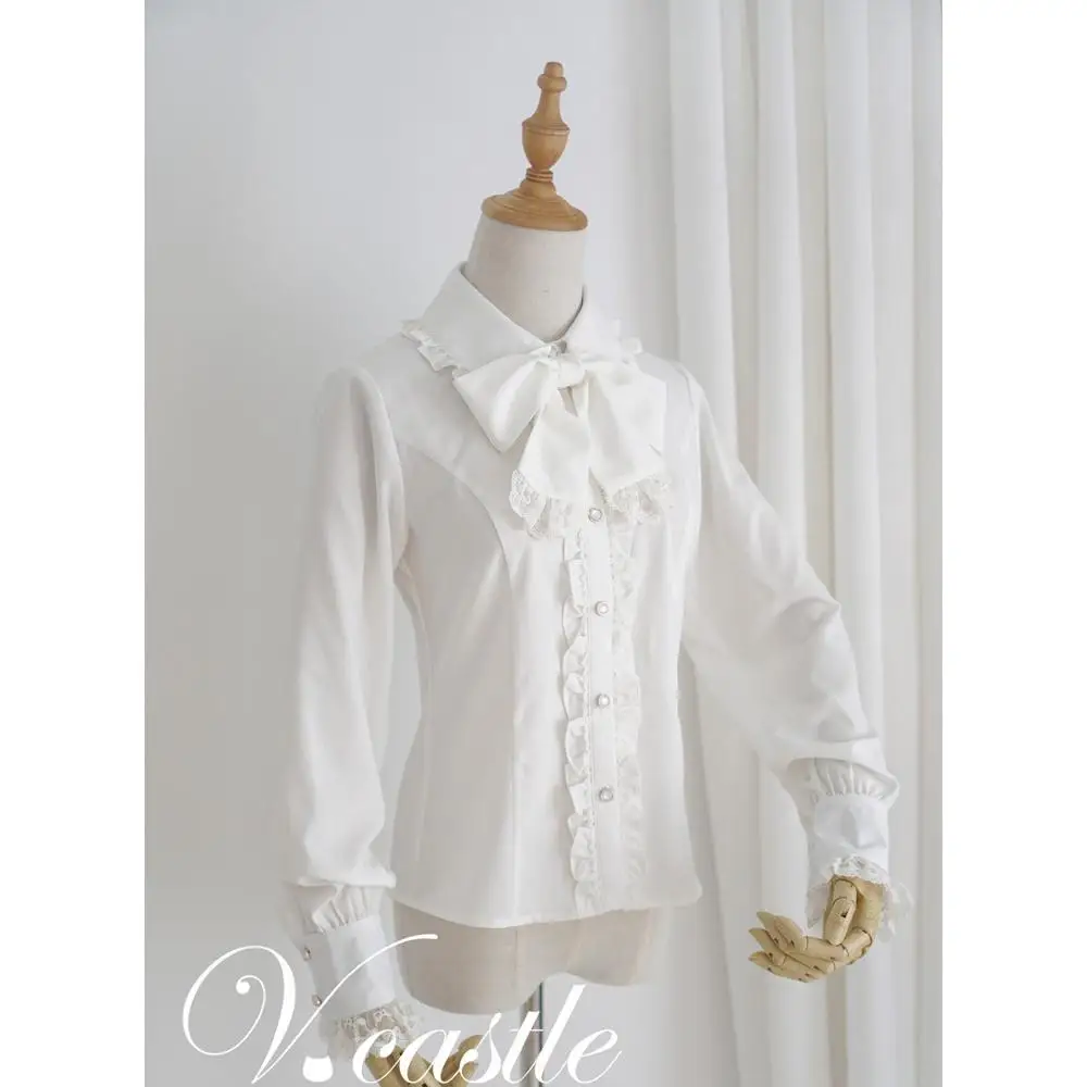 White Shirt Лолита шифоновая рубашка со съемным бантом для женщин и девочек черный белый шифон Blusas Нижняя рубашка Лолита Блузка сладкий - Цвет: White Shirt