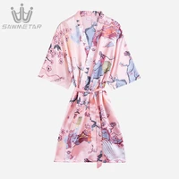 women silk robe sexy satin bathrobe wedding robe bridesmaid robes summer women print kimono flower sleepwear dressing gown