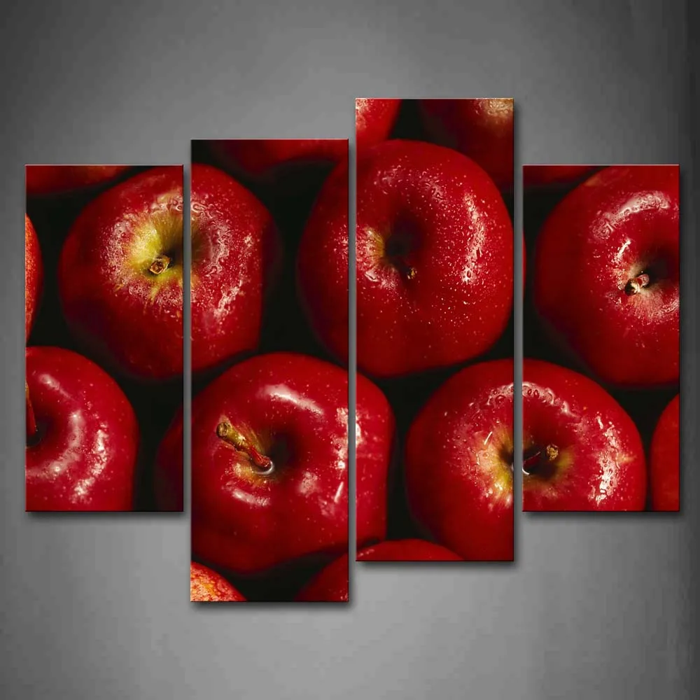 Framed Wall Art Pictures Apple Water Drop Canvas Print Food Modern Posters With Wooden Frames For Home Living Room Decor | Дом и сад