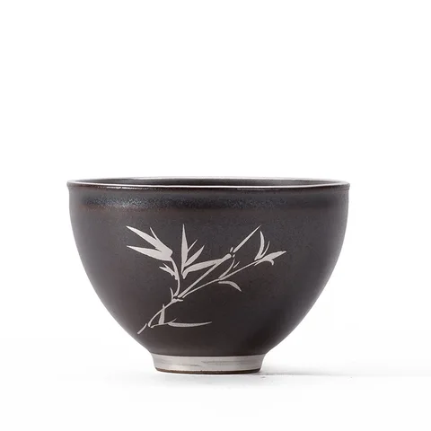 Ретро черная керамическая чайная чашка в японском стиле набор с серебряным движением Серебряная чашка Рекомендуемая бутиковая чашка для чайной церемонии