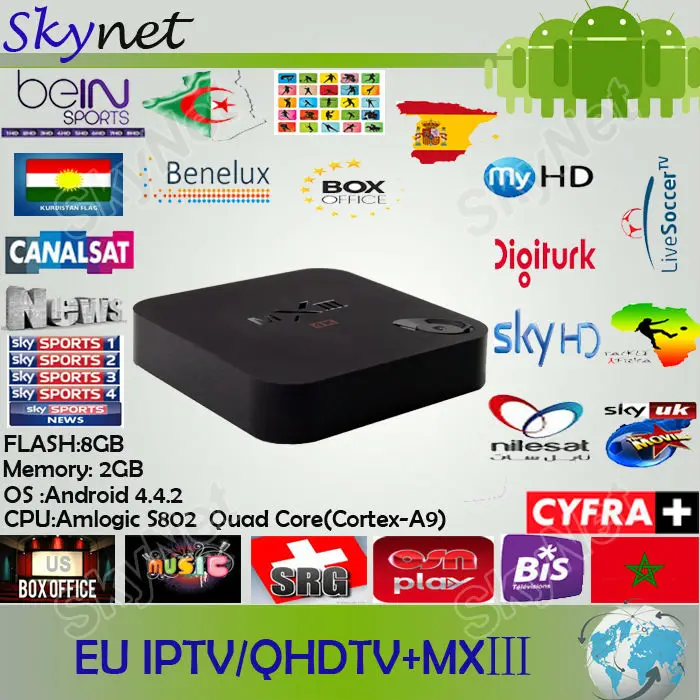 Mtiii Android 4 4K Amlogic S802 четырехъядерный MX3 TV BOX 2 ГБ/8 ГБ KODI французский Арабский