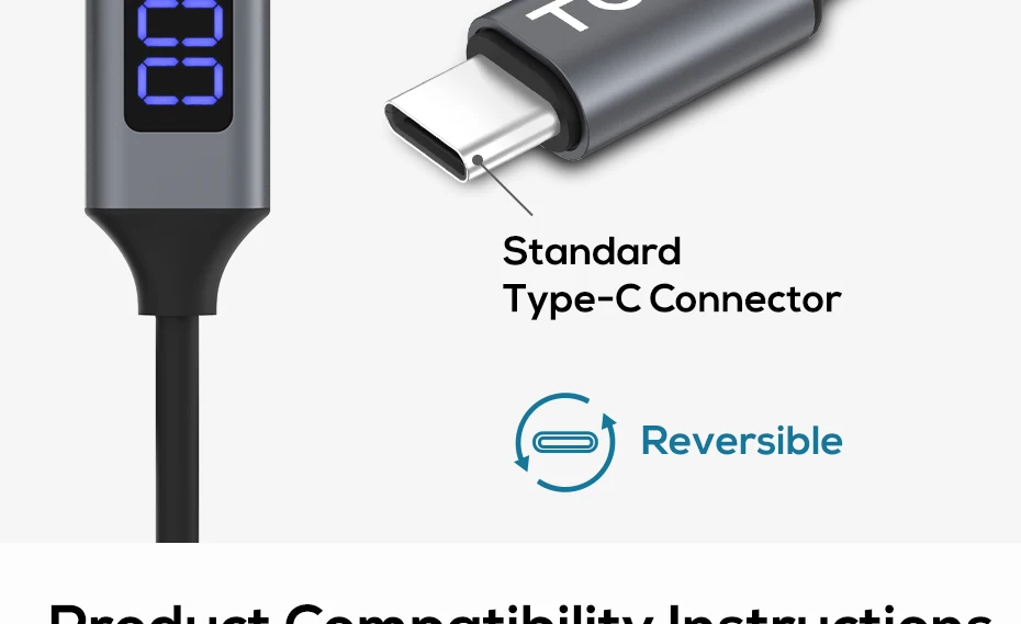 TOPK D-Line2 кабель usb type C, отображение напряжения и тока type-C кабель для быстрой зарядки и синхронизации данных USB-C для Xiaomi A1 samsung S9