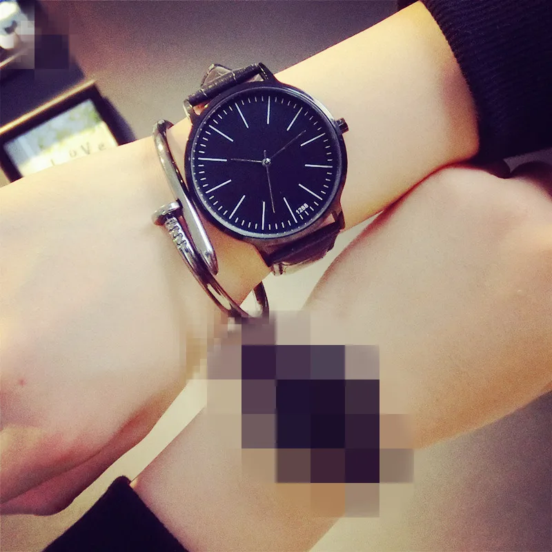 Big Dial Black Ретро Натуральная кожа корейский мода простой trend мужские и женские часы студентов кварц-часы люксовый бренд любителей смотреть КОЛЬ СААТ - Цвет: Big Dial Black