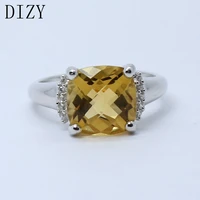 dizy natural yellow citrine ring solid 925sterling silver cushion checkboard cut stone ring for women wedding engagement jewelry