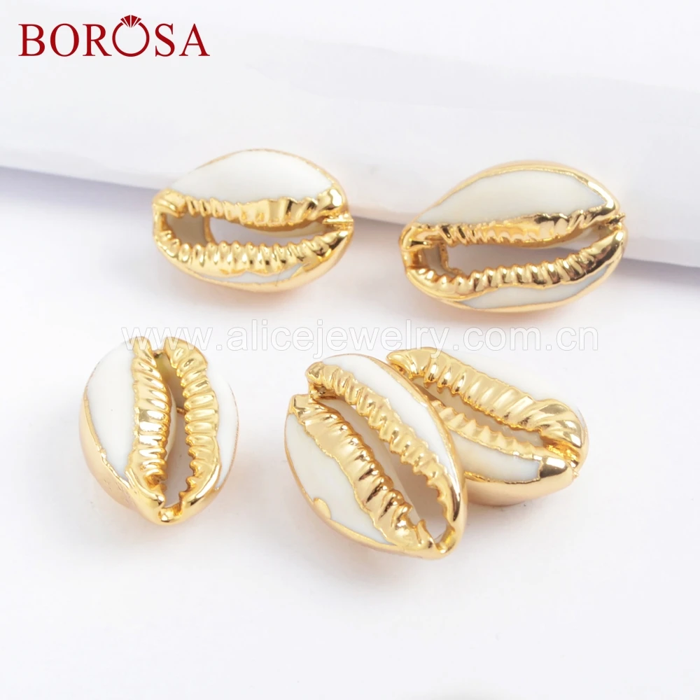 

BOROSA wholesale 10PCS Gold Color Cowrie Shell Undrilled Bead Natural Gold Plated Shell Pendant Beads For Bracelet Jewelry G1690