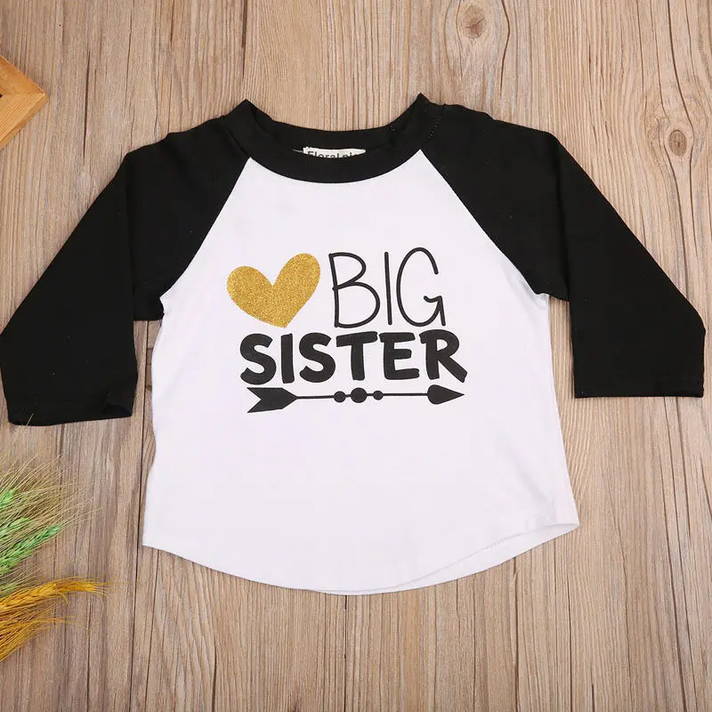 Летняя хлопковая футболка с длинными рукавами и надписью Big Sister для маленьких