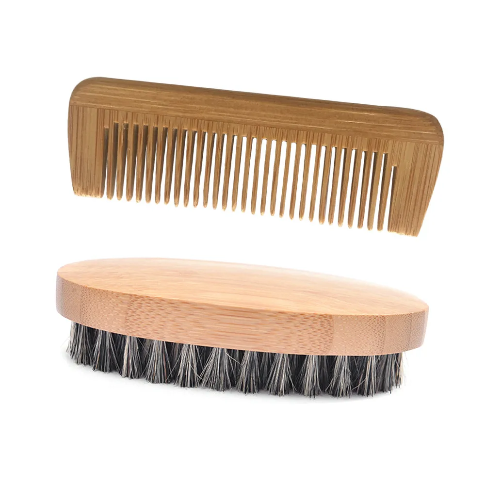 

HOT 2PC Men Boar Hair Bristle Beard Brush Shaving Comb Face Massage Handmade Mustache Brush Care