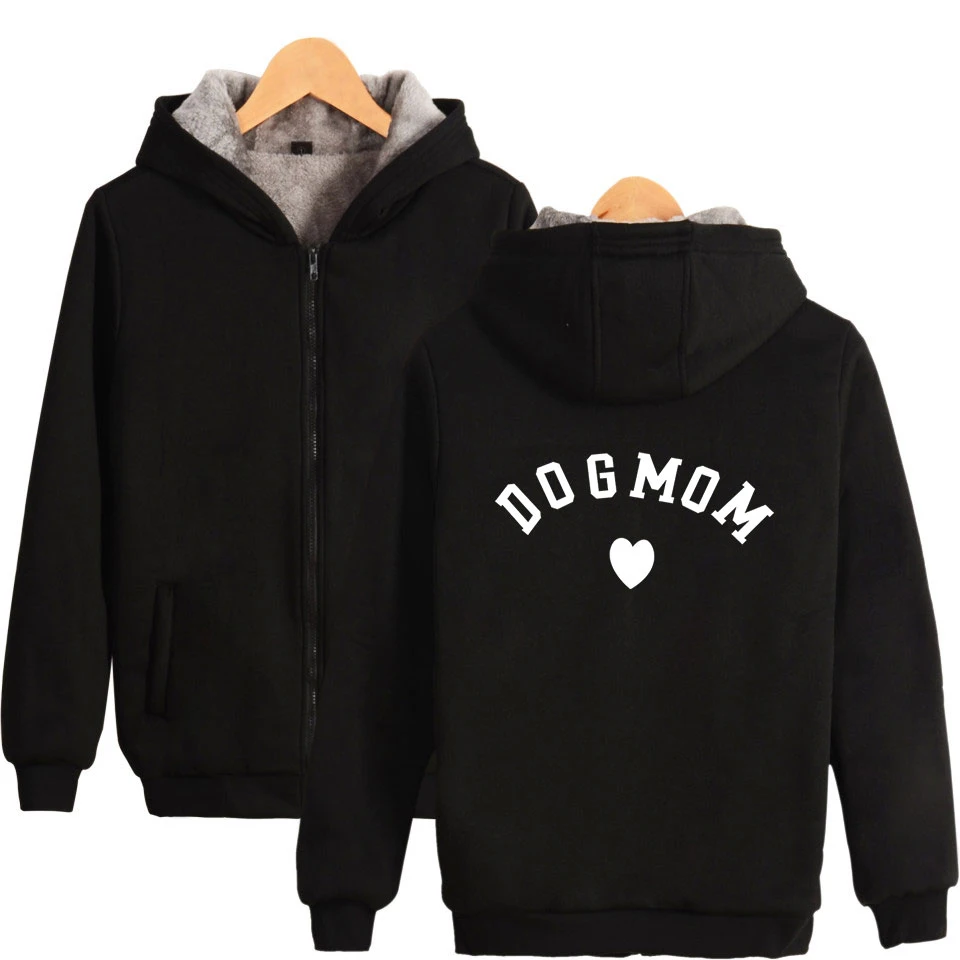 

dog mom Zipper Hoodies Parkas Thicken Popular Letter print Streetwear Stylish Autumn Winter Warm Style