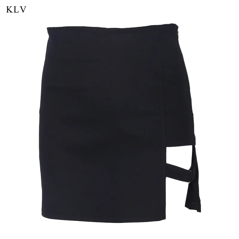 KLV Sexy Korean Women's Skirts Mini Asymmetrical Saias Black High waist Female Jupe Design Faldas Personality Party Skirt | Женская