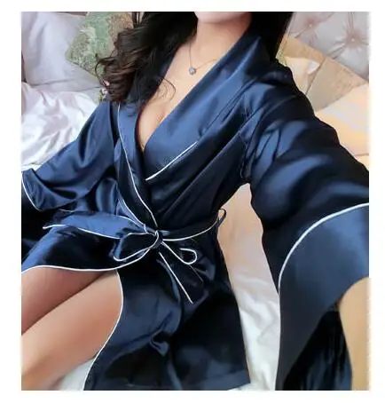 Розовый Атласный халат сексуальный пеньюар Femme Soie Атласные Халаты женские шелковые халаты для женщин пижамы Batas De Seda пеньюар кимоно Rob