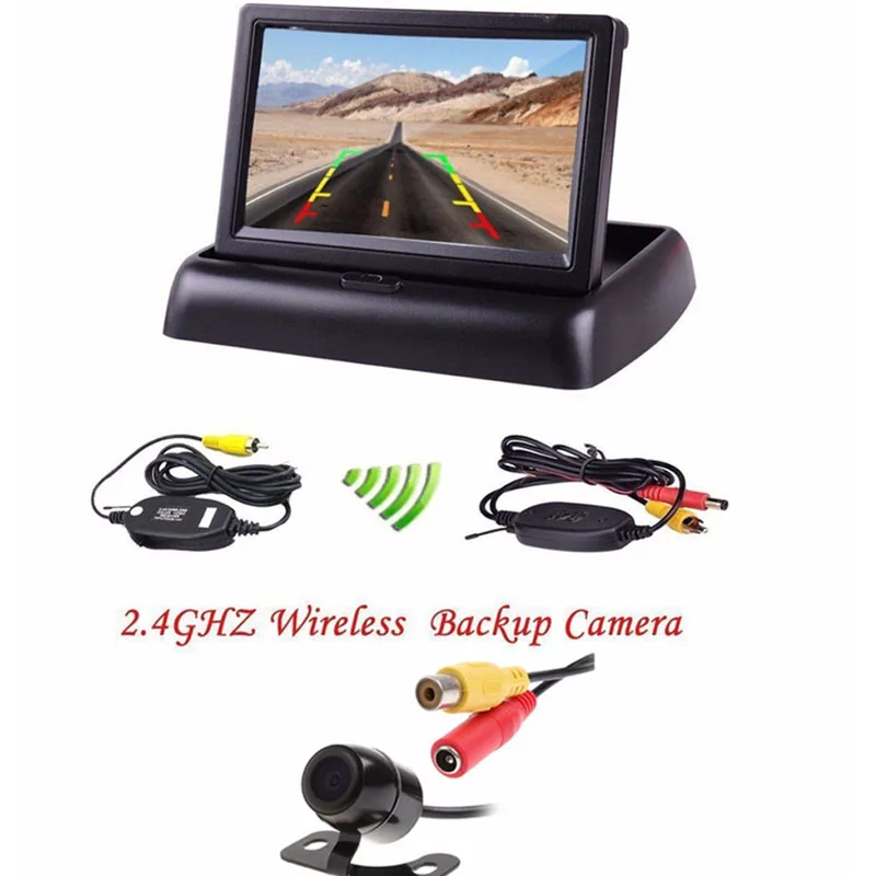 800 x 480 HD 4.3" Foldable LCD Monitor/Mirror Car Wireless Backup Rear View Camera Parking Reverse Kit Have stock |