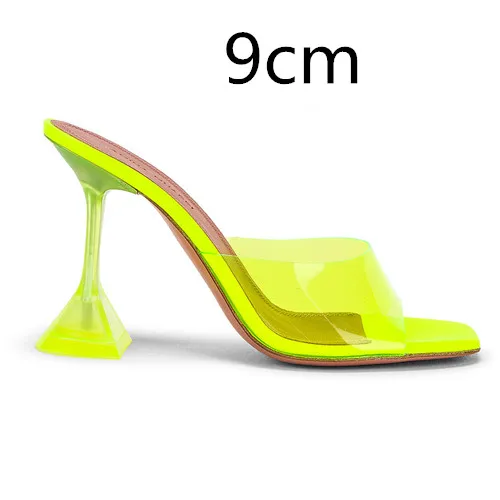 Yellow 9cm Prova Perfetto/ г.; Лидер продаж; Летние прозрачные тапочки из ПВХ; прозрачные модельные туфли на высоком каблуке-шпильке с открытым носком; женская обувь феи - Цвет: Yellow 9cm