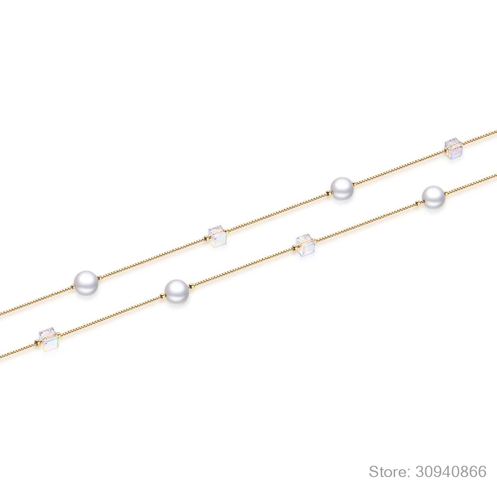 LEKANI Кристалл из Swarovski 925 стерлингового серебра цепь ожерелье с незакрепленными жемчужинами очарование свадьбы события колье ожерелье ювелирные украшения