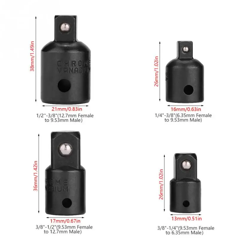 4Pcs Chrome Vanadium Steel Socket Adapters Reducers for Impact Driver Conversions Wrench black | Обустройство дома