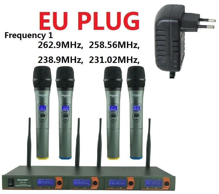 EU Plug Fre1 4 способа 4 канала 4 Handhelds для караоке KTV вечерние динамический микрофон церковный микрофон VHF беспроводной микрофон - Цвет: EU Plug Fre1