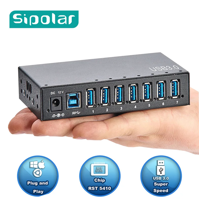Новый USB концентратор Sipolar 3 0 с адаптером питания алюминиевый 7 портовый для