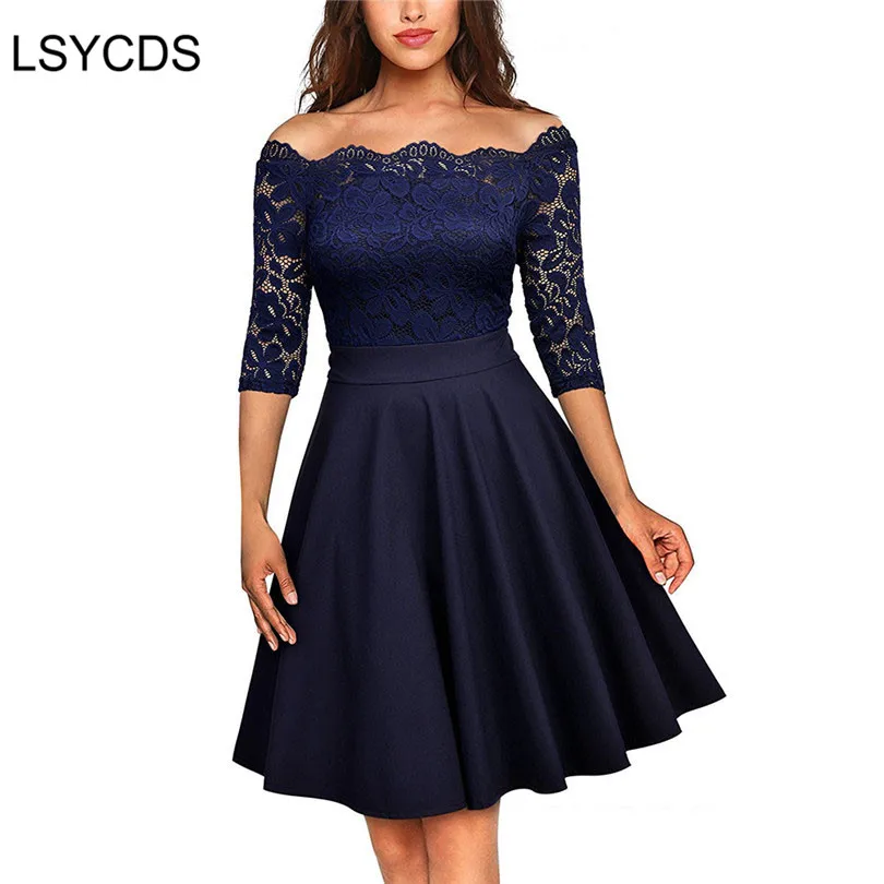 LSYCDS, новинка, женское платье, сексуальное, половина рукава, вырез лодочкой, халат, Ретро стиль, повседневные, вечерние, рокабилли, 50s 60 s, кружевное женское платье