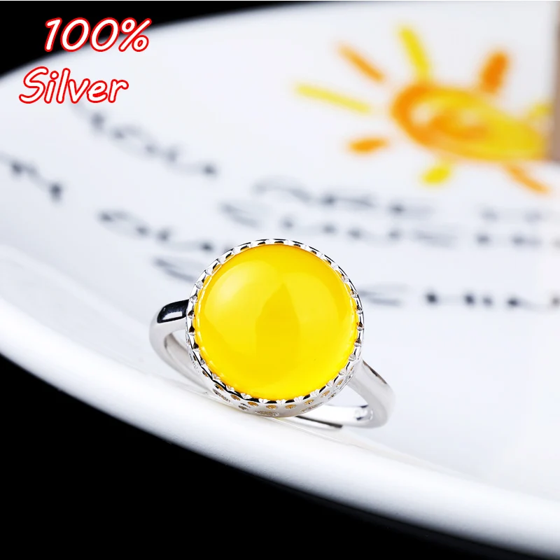 

925 Sterling Silver Color White Gold 12MM Cabochon Rings for Amber Opal Agate Turquoise Fine Jewelry Wholesale