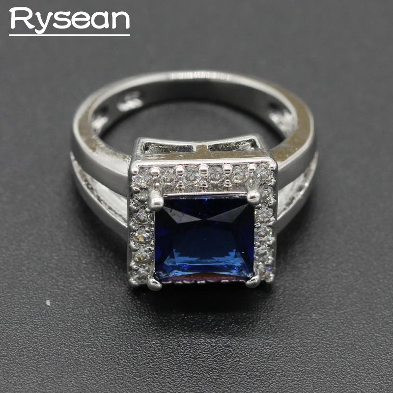 925 Sterling Silver Ring for Women Bridal Daily Square Shape Multi color Green Blue Crystal AAA Zirconia Rysean | Украшения и