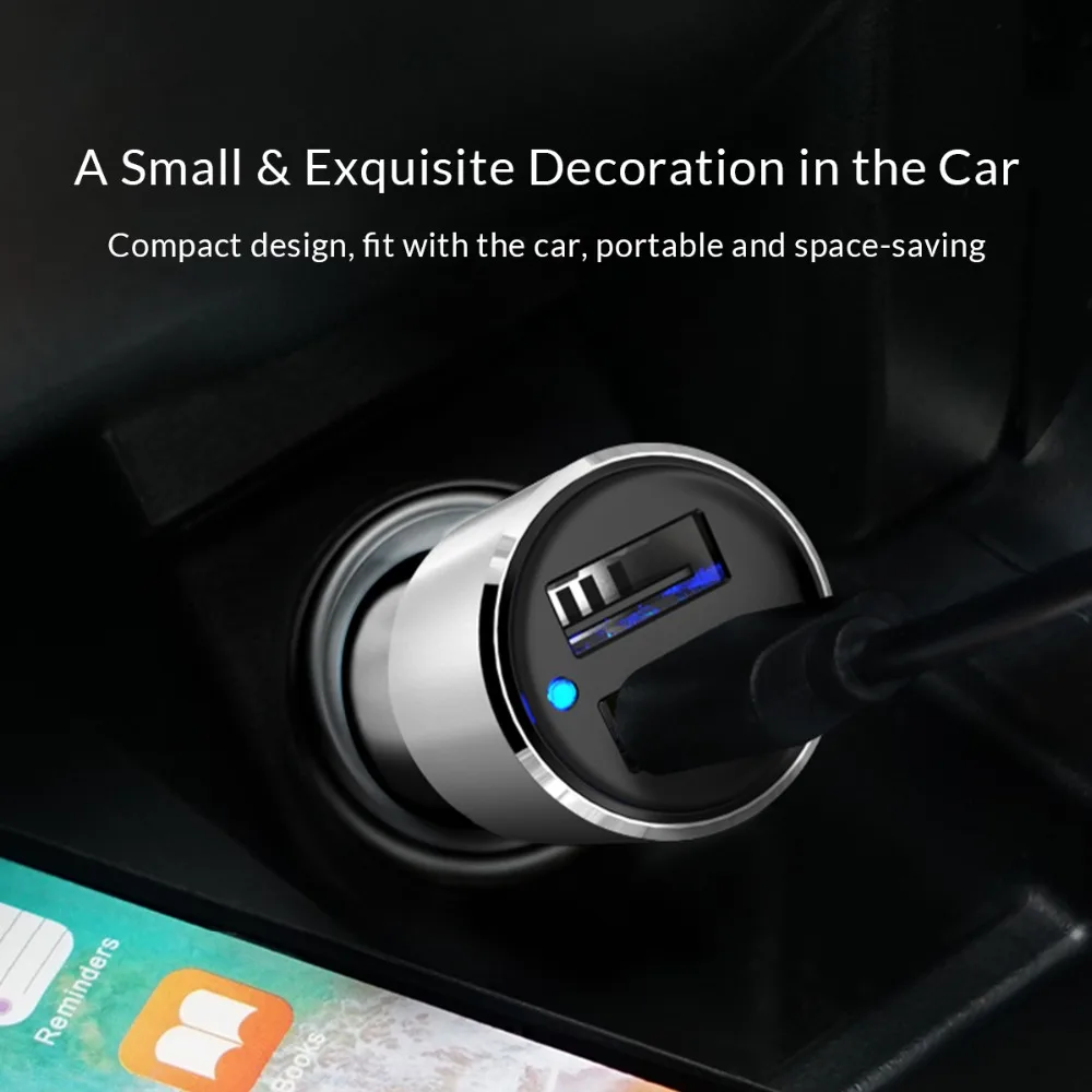 Автомобильное зарядное устройство ORICO 5V 12W Mini Dual USB для быстрой зарядки iPhone Huawei Xiaomi