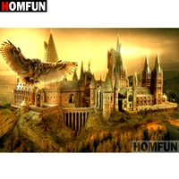 homfun full squareround drill 5d diy diamond painting owl castle embroidery cross stitch 5d home decor gift a07329