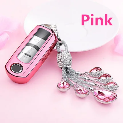 A-Pink-keyring Полнозащитный ТПУ Мягкий складывающийся чехол для ключей оболочка держатель для ключей Чехлы для Mazda 6 Axela Atenza CX-7 искусственный кристалл кулон - Название цвета: A-Pink-keyring