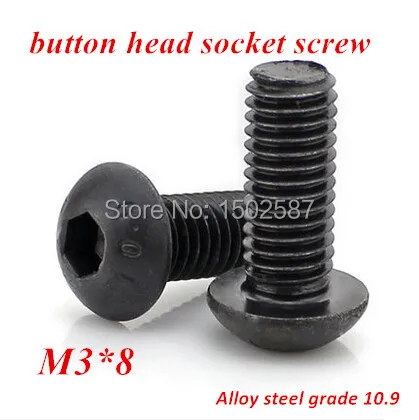 

100pcs/lot M3*8 Hexagon Socket Button Head Screw Black 10.9 Grade ISO7380 Pan Hex Bolt M3X8mm
