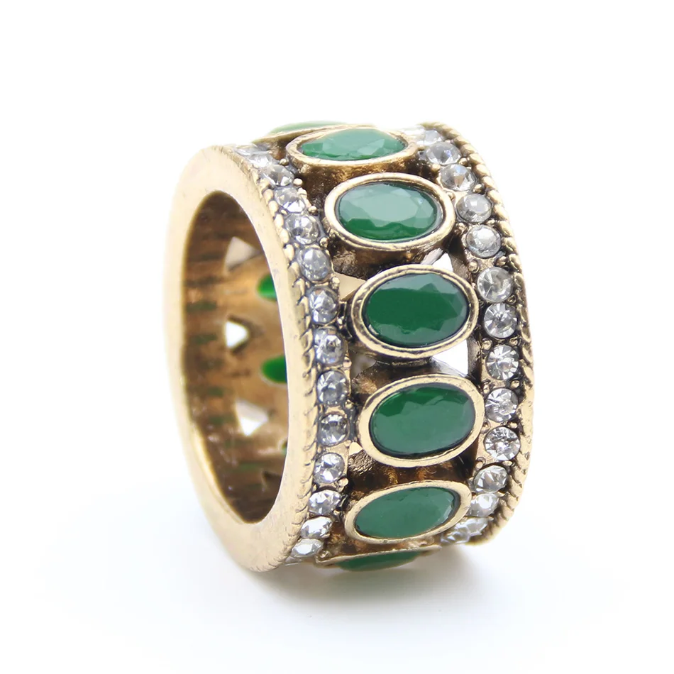 Wholesale European Vintage Royal Round Wide Finger Rings Antique Gold Color Women Resin Wedding Indian Turkish Jewelry | Украшения и