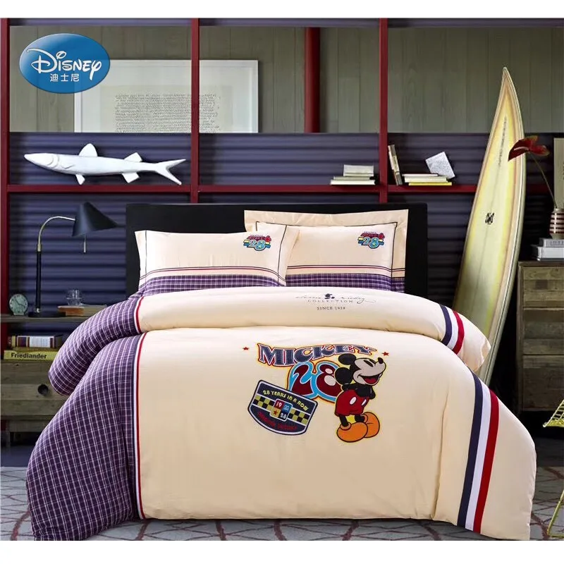 

Disney Mickey Mouse Adult/Kids Plaid Twin Double Queen Bedding Set Duvet Cover Flatsheet Pillowcases no Comforter Filling