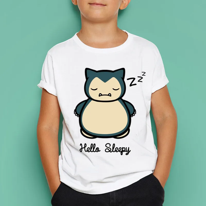 Футболка с принтом Pokemon Funny Snorlax Nope Детские повседневные топы короткими рукавами