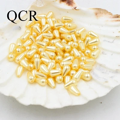 champagne 100pcs Разноцветные 6*10 мм 100 шт./лот ABS бусины с двойным отверстием, имитация жемчуга, бусины для изготовления ювелирных изделий, индийские бусины - Цвет: champagne 100pcs