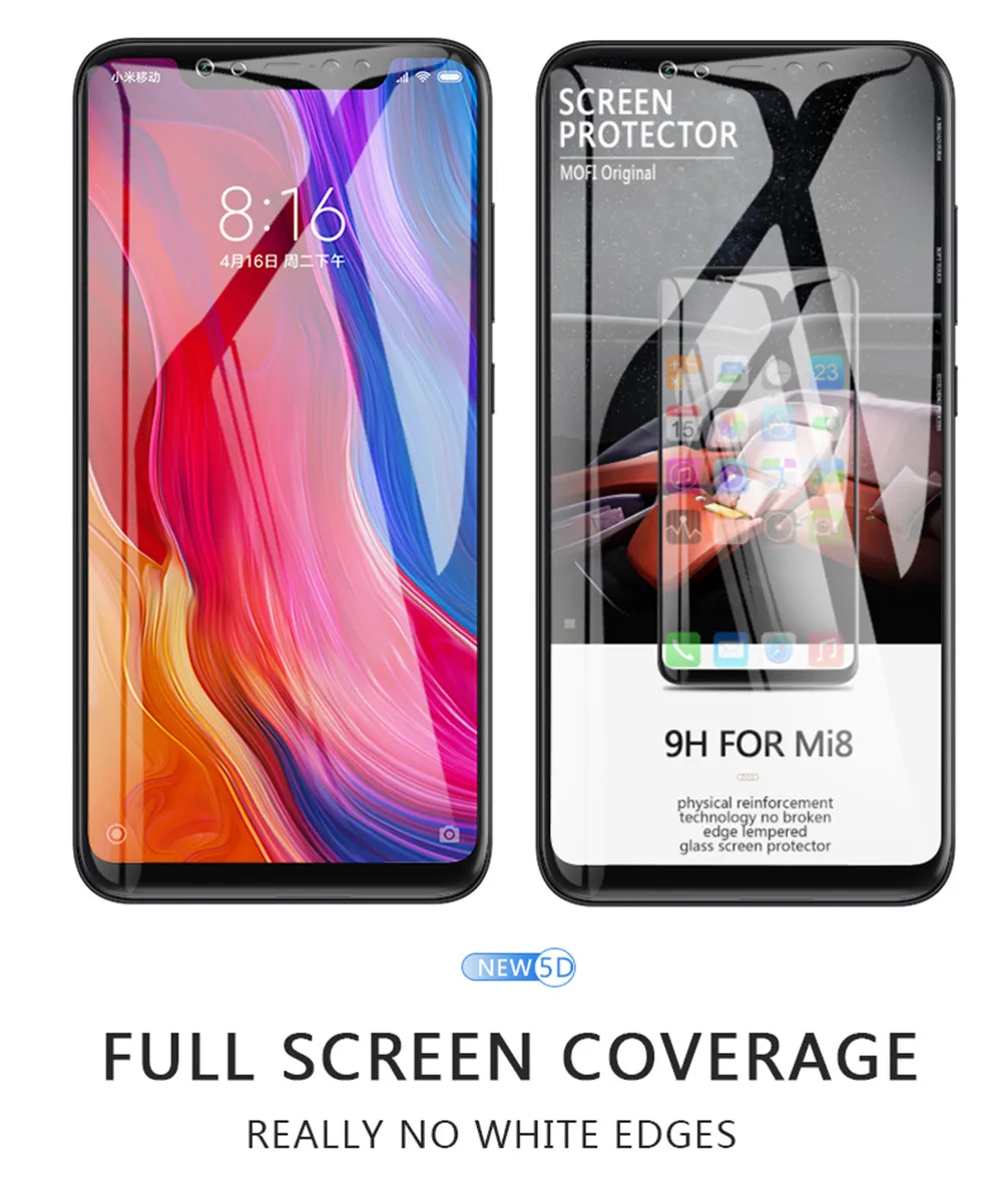 Для Xiao mi 8 закаленное стекло MOFi для Xiaomi mi 8 Lite пленка стекло mi 8 pro Полное покрытие защита экрана черный 2 шт