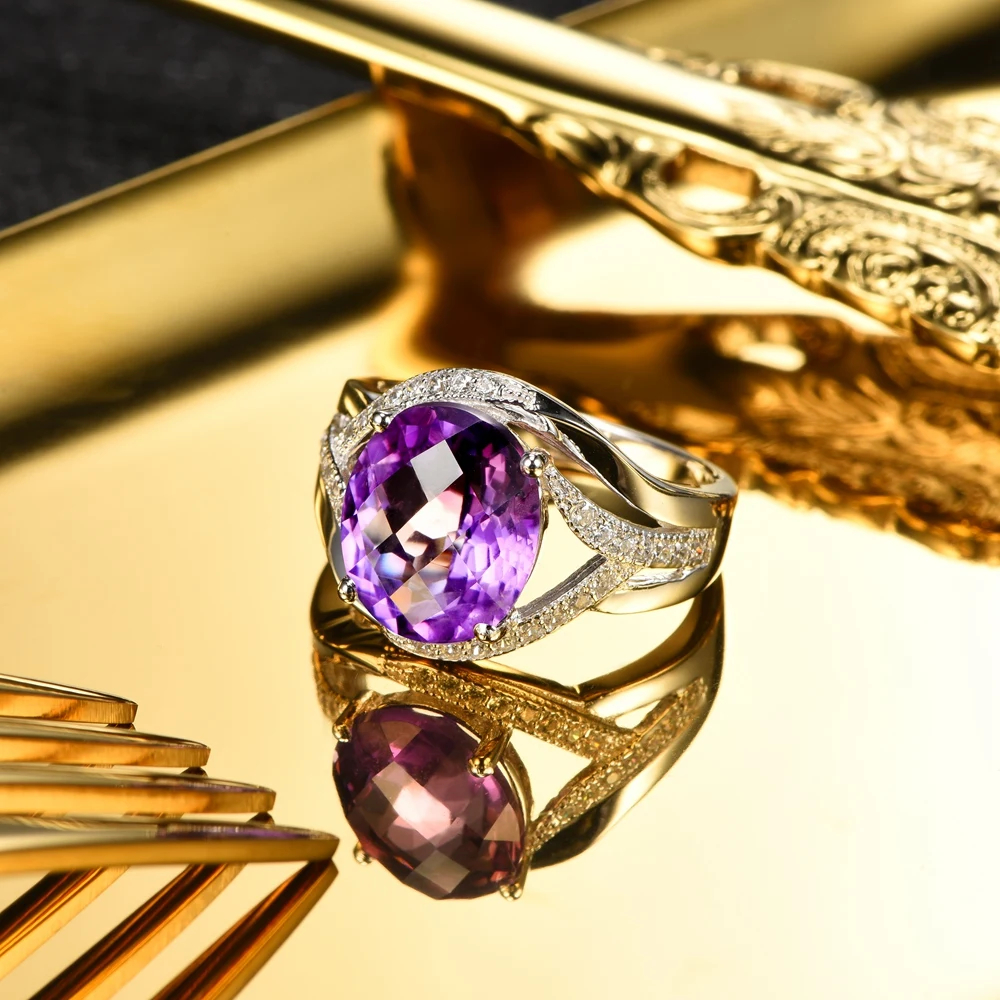 L&zuan Natural 4.71CT Amethyst Rings for Women 925 Sterling Silver Fine Jewelry Cubic Zircons Party Ring Female Accessories