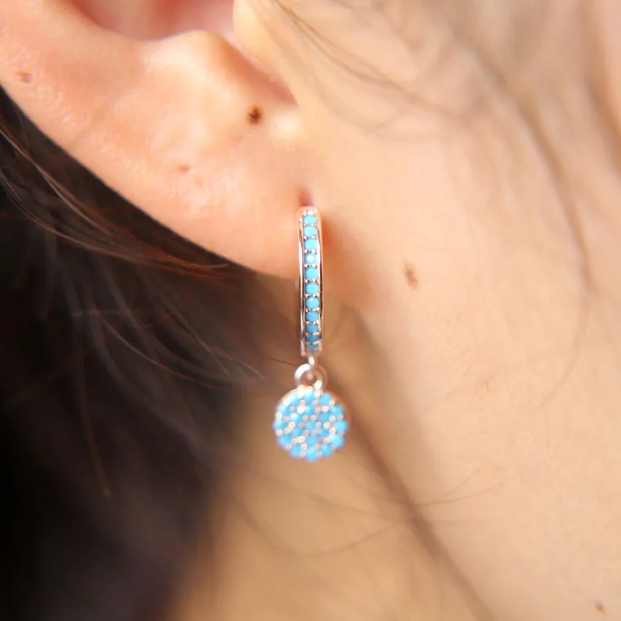 Серьги Orecchini,, высокое качество, Висячие Huggie Hoop Pave Turquoisesa, розовый цвет, Cz, дискотека, очаровательные женские модные серьги