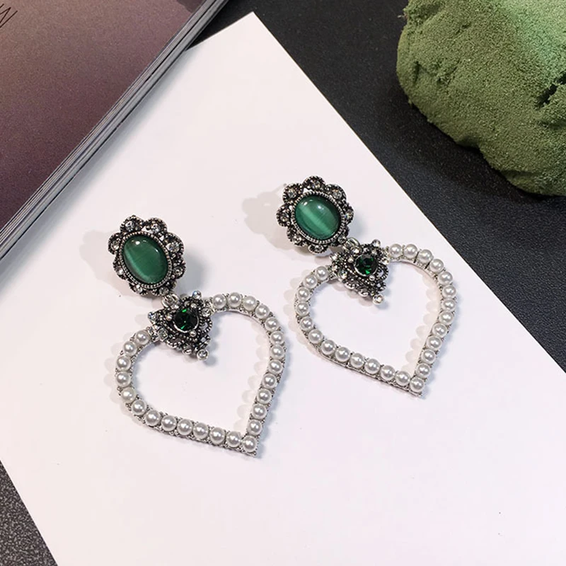 Винтажные серьги гвоздики Anise с зеленым опалом модные имитацией жемчуга в