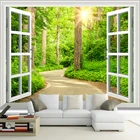 Пользовательские 3D фото обои зеленое солнце лесной дороге окна природа пейзаж настенная Гостиная диван ТВ Задний план обои