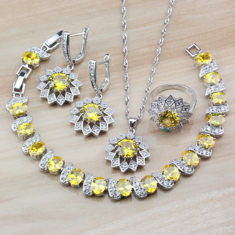 Уникальный серебряный цвет желтый кубический цирконий Женский комплект