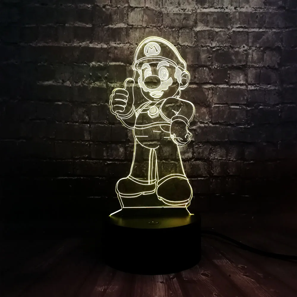 Светодиодный USB ночной Светильник 3D акриловая мультяшная игра фигурка Марио для