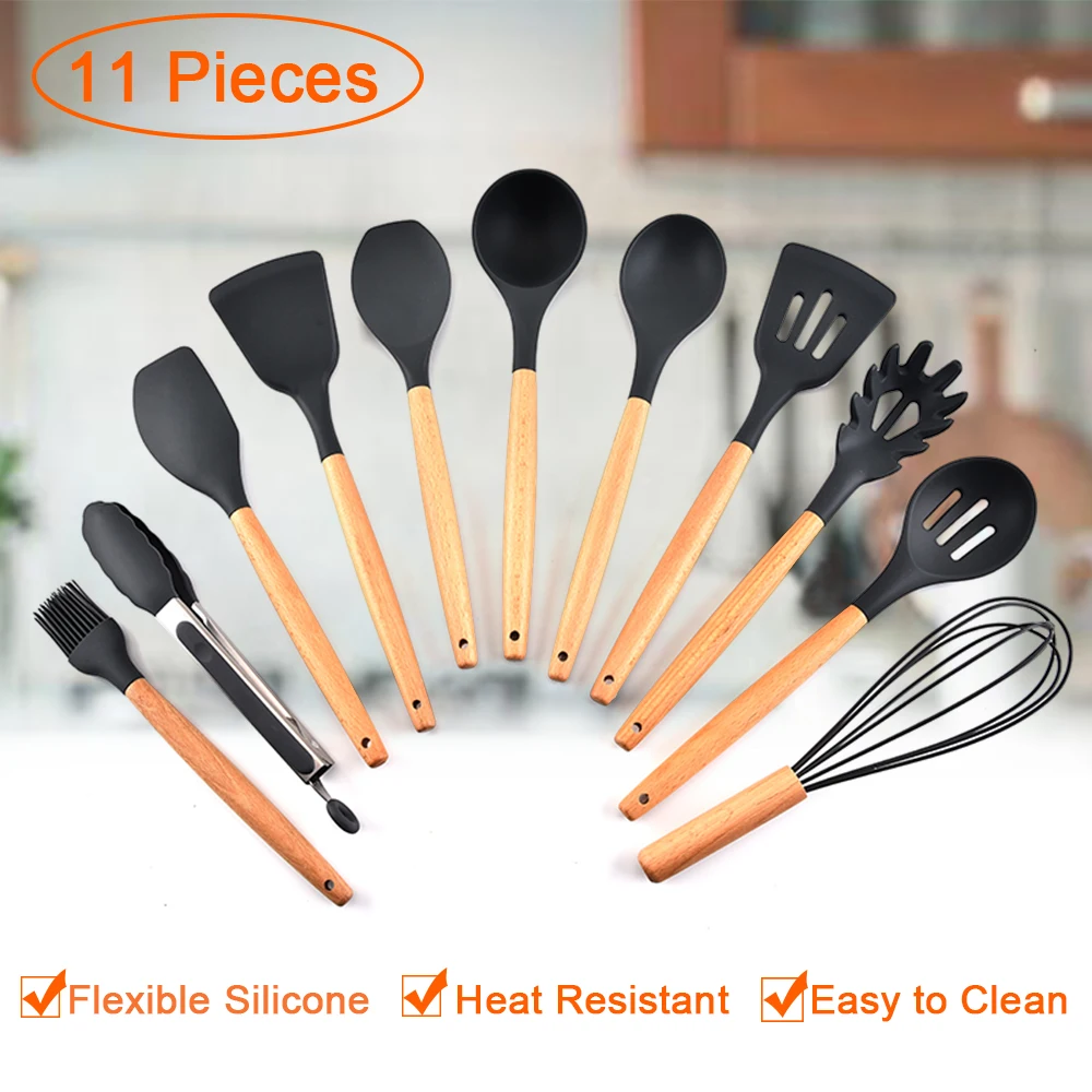 

11 Pcs Kitchenware Silicone Heat Resistant Kitchen Cooking Utensils Non-Stick Baking Tool Cooking Tool Sets