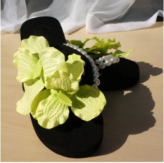 

HAHAFLOWER Sexy Female Slippers Slip Flip Flops Beach Sandals Flower pearl Slippers A2