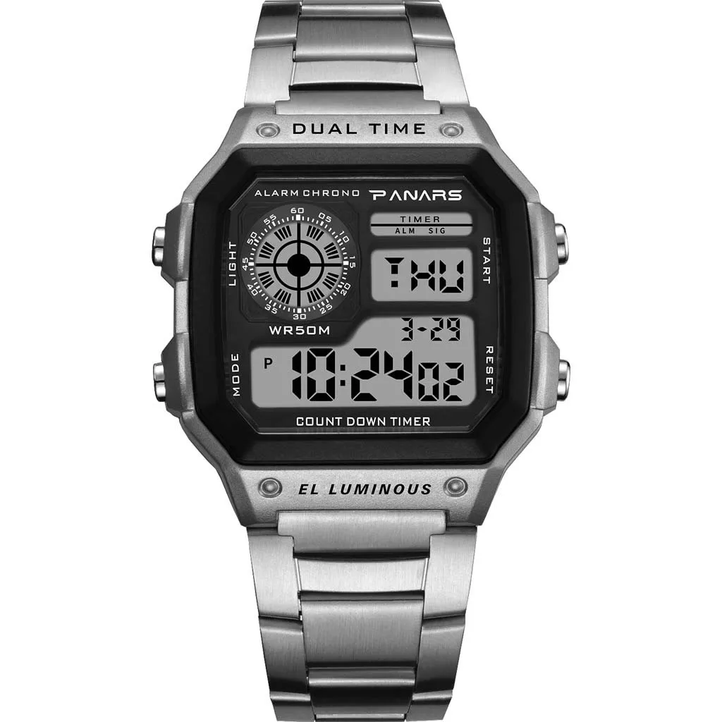 Водонепроницаемые мужские многофункциональные электронные часы Dual Time, светодиодный